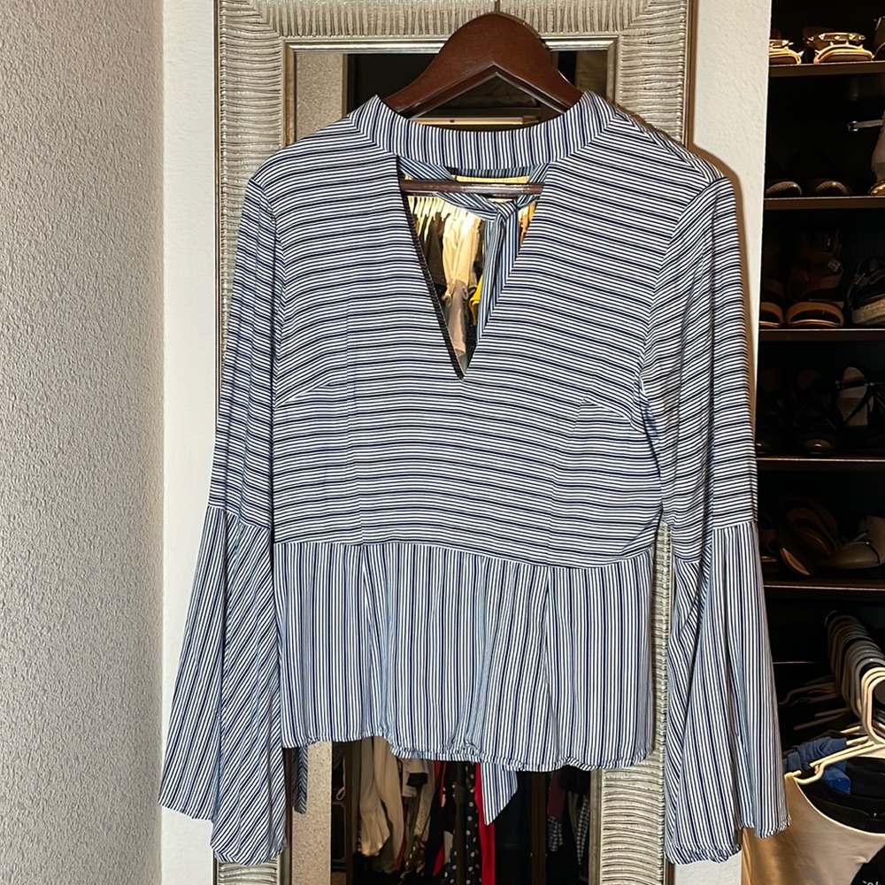 Blue and White Striped Blouse Long Sleeve
